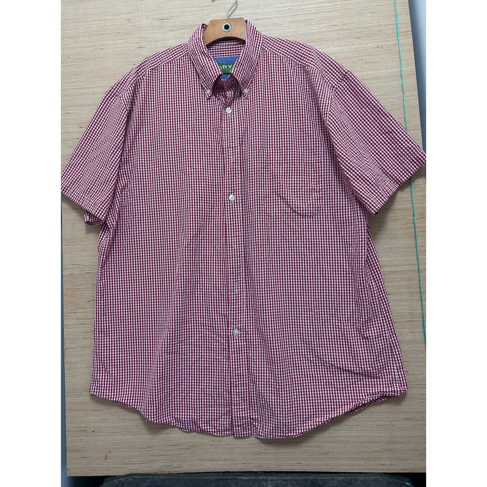 Orvis Mens XL Red White Gingham Short Sleeve‎ Button Down Cotton Shirt